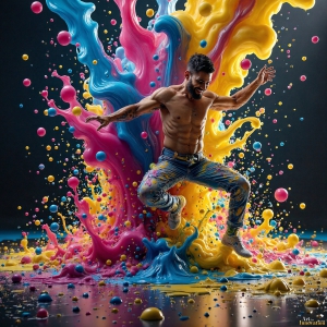 Paint Splat Fun - AI Photos of Hot men having fun with body paint. AI-generated abstract art featuring beautiful, handsome, sexy, shirtless, men, boys, lads, full of excitement joy and fun, covered in body paint, dynamic, interactive, Combining elements of realism with surreal abstract qualities, showcasing the potential of AI, in artistic expression. Photos of guys, just smiling, happy, and having a good time. Most of them are smiling because a paint bomb just blow up next to them, so I'm calling is Abstract Art. When paint attacks and makes people happy, it's Art!