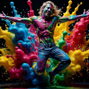 Paint Splat Fun - AI Photos of Hot men having fun with body paint. AI-generated abstract art featuring beautiful, handsome, sexy, shirtless, men, boys, lads, full of excitement joy and fun, covered in body paint, dynamic, interactive, Combining elements of realism with surreal abstract qualities, showcasing the potential of AI, in artistic expression. Photos of guys, just smiling, happy, and having a good time. Most of them are smiling because a paint bomb just blow up next to them, so I'm calling is Abstract Art. When paint attacks and makes people happy, it's Art!