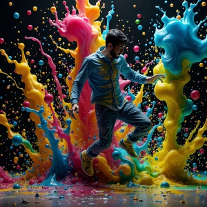 Paint Splat Fun - AI Photos of Hot men having fun with body paint. AI-generated abstract art featuring beautiful, handsome, sexy, shirtless, men, boys, lads, full of excitement joy and fun, covered in body paint, dynamic, interactive, Combining elements of realism with surreal abstract qualities, showcasing the potential of AI, in artistic expression. Photos of guys, just smiling, happy, and having a good time. Most of them are smiling because a paint bomb just blow up next to them, so I'm calling is Abstract Art. When paint attacks and makes people happy, it's Art!