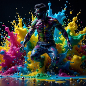 Paint Splat Fun - AI Photos of Hot men having fun with body paint. AI-generated abstract art featuring beautiful, handsome, sexy, shirtless, men, boys, lads, full of excitement joy and fun, covered in body paint, dynamic, interactive, Combining elements of realism with surreal abstract qualities, showcasing the potential of AI, in artistic expression. Photos of guys, just smiling, happy, and having a good time. Most of them are smiling because a paint bomb just blow up next to them, so I'm calling is Abstract Art. When paint attacks and makes people happy, it's Art!