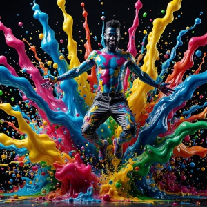 Paint Splat Fun - AI Photos of Hot men having fun with body paint. AI-generated abstract art featuring beautiful, handsome, sexy, shirtless, men, boys, lads, full of excitement joy and fun, covered in body paint, dynamic, interactive, Combining elements of realism with surreal abstract qualities, showcasing the potential of AI, in artistic expression. Photos of guys, just smiling, happy, and having a good time. Most of them are smiling because a paint bomb just blow up next to them, so I'm calling is Abstract Art. When paint attacks and makes people happy, it's Art!