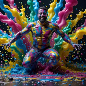 Paint Splat Fun - AI Photos of Hot men having fun with body paint. AI-generated abstract art featuring beautiful, handsome, sexy, shirtless, men, boys, lads, full of excitement joy and fun, covered in body paint, dynamic, interactive, Combining elements of realism with surreal abstract qualities, showcasing the potential of AI, in artistic expression. Photos of guys, just smiling, happy, and having a good time. Most of them are smiling because a paint bomb just blow up next to them, so I'm calling is Abstract Art. When paint attacks and makes people happy, it's Art!