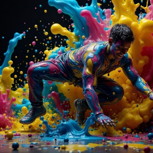 Paint Splat Fun - AI Photos of Hot men having fun with body paint. AI-generated abstract art featuring beautiful, handsome, sexy, shirtless, men, boys, lads, full of excitement joy and fun, covered in body paint, dynamic, interactive, Combining elements of realism with surreal abstract qualities, showcasing the potential of AI, in artistic expression. Photos of guys, just smiling, happy, and having a good time. Most of them are smiling because a paint bomb just blow up next to them, so I'm calling is Abstract Art. When paint attacks and makes people happy, it's Art!