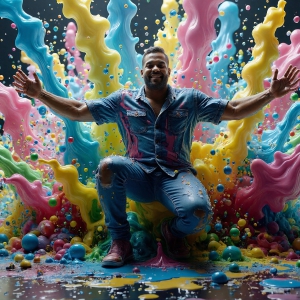 Paint Splat Fun - AI Photos of Hot men having fun with body paint. AI-generated abstract art featuring beautiful, handsome, sexy, shirtless, men, boys, lads, full of excitement joy and fun, covered in body paint, dynamic, interactive, Combining elements of realism with surreal abstract qualities, showcasing the potential of AI, in artistic expression. Photos of guys, just smiling, happy, and having a good time. Most of them are smiling because a paint bomb just blow up next to them, so I'm calling is Abstract Art. When paint attacks and makes people happy, it's Art!