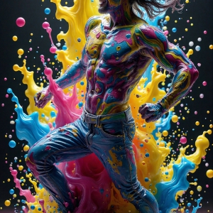 Paint Splat Fun - AI Photos of Hot men having fun with body paint. AI-generated abstract art featuring beautiful, handsome, sexy, shirtless, men, boys, lads, full of excitement joy and fun, covered in body paint, dynamic, interactive, Combining elements of realism with surreal abstract qualities, showcasing the potential of AI, in artistic expression. Photos of guys, just smiling, happy, and having a good time. Most of them are smiling because a paint bomb just blow up next to them, so I'm calling is Abstract Art. When paint attacks and makes people happy, it's Art!
