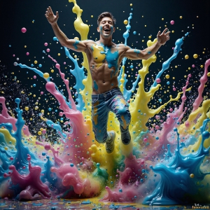 Paint Splat Fun - AI Photos of Hot men having fun with body paint. AI-generated abstract art featuring beautiful, handsome, sexy, shirtless, men, boys, lads, full of excitement joy and fun, covered in body paint, dynamic, interactive, Combining elements of realism with surreal abstract qualities, showcasing the potential of AI, in artistic expression. Photos of guys, just smiling, happy, and having a good time. Most of them are smiling because a paint bomb just blow up next to them, so I'm calling is Abstract Art. When paint attacks and makes people happy, it's Art!