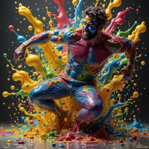 Paint Splat Fun - AI Photos of Hot men having fun with body paint. AI-generated abstract art featuring beautiful, handsome, sexy, shirtless, men, boys, lads, full of excitement joy and fun, covered in body paint, dynamic, interactive, Combining elements of realism with surreal abstract qualities, showcasing the potential of AI, in artistic expression. Photos of guys, just smiling, happy, and having a good time. Most of them are smiling because a paint bomb just blow up next to them, so I'm calling is Abstract Art. When paint attacks and makes people happy, it's Art!