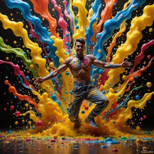 Paint Splat Fun - AI Photos of Hot men having fun with body paint. AI-generated abstract art featuring beautiful, handsome, sexy, shirtless, men, boys, lads, full of excitement joy and fun, covered in body paint, dynamic, interactive, Combining elements of realism with surreal abstract qualities, showcasing the potential of AI, in artistic expression. Photos of guys, just smiling, happy, and having a good time. Most of them are smiling because a paint bomb just blow up next to them, so I'm calling is Abstract Art. When paint attacks and makes people happy, it's Art!