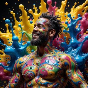 Paint Splat Fun - AI Photos of Hot men having fun with body paint. AI-generated abstract art featuring beautiful, handsome, sexy, shirtless, men, boys, lads, full of excitement joy and fun, covered in body paint, dynamic, interactive, Combining elements of realism with surreal abstract qualities, showcasing the potential of AI, in artistic expression. Photos of guys, just smiling, happy, and having a good time. Most of them are smiling because a paint bomb just blow up next to them, so I'm calling is Abstract Art. When paint attacks and makes people happy, it's Art!