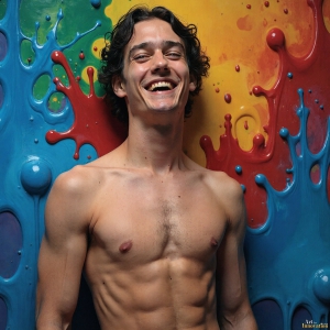 Paint Splat Fun - AI Photos of Hot men having fun with body paint. AI-generated abstract art featuring beautiful, handsome, sexy, shirtless, men, boys, lads, full of excitement joy and fun, covered in body paint, dynamic, interactive, Combining elements of realism with surreal abstract qualities, showcasing the potential of AI, in artistic expression. Photos of guys, just smiling, happy, and having a good time. Most of them are smiling because a paint bomb just blow up next to them, so I'm calling is Abstract Art. When paint attacks and makes people happy, it's Art!