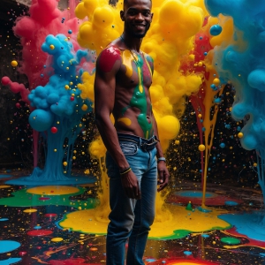 Paint Splat Fun - AI Photos of Hot men having fun with body paint. AI-generated abstract art featuring beautiful, handsome, sexy, shirtless, men, boys, lads, full of excitement joy and fun, covered in body paint, dynamic, interactive, Combining elements of realism with surreal abstract qualities, showcasing the potential of AI, in artistic expression. Photos of guys, just smiling, happy, and having a good time. Most of them are smiling because a paint bomb just blow up next to them, so I'm calling is Abstract Art. When paint attacks and makes people happy, it's Art!