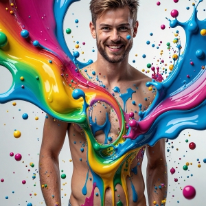 Paint Splat Fun - AI Photos of Hot men having fun with body paint. AI-generated abstract art featuring beautiful, handsome, sexy, shirtless, men, boys, lads, full of excitement joy and fun, covered in body paint, dynamic, interactive, Combining elements of realism with surreal abstract qualities, showcasing the potential of AI, in artistic expression. Photos of guys, just smiling, happy, and having a good time. Most of them are smiling because a paint bomb just blow up next to them, so I'm calling is Abstract Art. When paint attacks and makes people happy, it's Art!