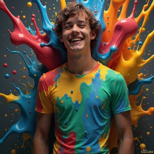 Paint Splat Fun - AI Photos of Hot men having fun with body paint. AI-generated abstract art featuring beautiful, handsome, sexy, shirtless, men, boys, lads, full of excitement joy and fun, covered in body paint, dynamic, interactive, Combining elements of realism with surreal abstract qualities, showcasing the potential of AI, in artistic expression. Photos of guys, just smiling, happy, and having a good time. Most of them are smiling because a paint bomb just blow up next to them, so I'm calling is Abstract Art. When paint attacks and makes people happy, it's Art!