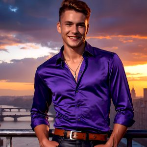 The Beautiful Young Men of the Golden City, is a collection of AI generated images of sexy, glamorous, handsome guys in the heavens. In this fantasy photograph of a young men in their late teens and 20's, overlooking a large golden city in the heavens. Generated to be as realistic as possible, in this this fantasy setting, with todays technology. Wearing jeans, an unbuttoned, vibrant, long-sleeve, button down shirt. The subject is enjoying a beautiful day outdoors. The mystical, galactic landscape, and the vibrant cosmic canopies, every detail, from the texture of the clouds, to the magnificent, majestic gothic architecture of the golden city, is crafted to create an atmosphere of reverence and divine glory. With a breathtaking scene, offering warm golden hour lighting. The heavenly landscape evokes a sense of freedom and tranquility, that is expresses through his facial features and smile, as day turns to night. The heavenly landscape evokes a sense of mysterious black space and light, with a vast galaxy that almost covers the image, the stars and constellations sparkle bright, in dark blue sky.