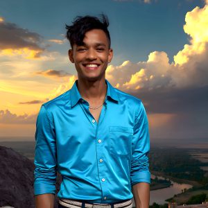 The Beautiful Young Men of the Golden City, is a collection of AI generated images of sexy, glamorous, handsome guys in the heavens. In this fantasy photograph of a young men in their late teens and 20's, overlooking a large golden city in the heavens. Generated to be as realistic as possible, in this this fantasy setting, with todays technology. Wearing jeans, an unbuttoned, vibrant, long-sleeve, button down shirt. The subject is enjoying a beautiful day outdoors. The mystical, galactic landscape, and the vibrant cosmic canopies, every detail, from the texture of the clouds, to the magnificent, majestic gothic architecture of the golden city, is crafted to create an atmosphere of reverence and divine glory. With a breathtaking scene, offering warm golden hour lighting. The heavenly landscape evokes a sense of freedom and tranquility, that is expresses through his facial features and smile, as day turns to night. The heavenly landscape evokes a sense of mysterious black space and light, with a vast galaxy that almost covers the image, the stars and constellations sparkle bright, in dark blue sky.