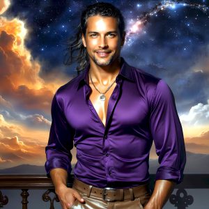 The Beautiful Young Men of the Golden City, is a collection of AI generated images of sexy, glamorous, handsome guys in the heavens. In this fantasy photograph of a young men in their late teens and 20's, overlooking a large golden city in the heavens. Generated to be as realistic as possible, in this this fantasy setting, with todays technology. Wearing jeans, an unbuttoned, vibrant, long-sleeve, button down shirt. The subject is enjoying a beautiful day outdoors. The mystical, galactic landscape, and the vibrant cosmic canopies, every detail, from the texture of the clouds, to the magnificent, majestic gothic architecture of the golden city, is crafted to create an atmosphere of reverence and divine glory. With a breathtaking scene, offering warm golden hour lighting. The heavenly landscape evokes a sense of freedom and tranquility, that is expresses through his facial features and smile, as day turns to night. The heavenly landscape evokes a sense of mysterious black space and light, with a vast galaxy that almost covers the image, the stars and constellations sparkle bright, in dark blue sky.