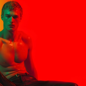 AI-generated art capturing men in a rainbow of colors creates a striking visual impact, blending surreal, vibrant, and high-fashion elements. Featuring artwork of beautiful, shirtless, muscular men embellished with or surrounded by a vibrant rainbow palette, evoking themes of pride, vitality, and artistic expression.