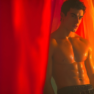 AI-generated art capturing men in a rainbow of colors creates a striking visual impact, blending surreal, vibrant, and high-fashion elements. Featuring artwork of beautiful, shirtless, muscular men embellished with or surrounded by a vibrant rainbow palette, evoking themes of pride, vitality, and artistic expression.