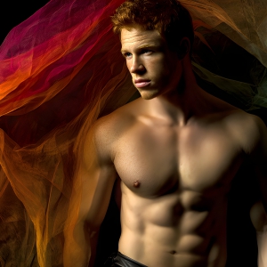 AI-generated art capturing men in a rainbow of colors creates a striking visual impact, blending surreal, vibrant, and high-fashion elements. Featuring artwork of beautiful, shirtless, muscular men embellished with or surrounded by a vibrant rainbow palette, evoking themes of pride, vitality, and artistic expression.