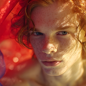 AI-generated art capturing men in a rainbow of colors creates a striking visual impact, blending surreal, vibrant, and high-fashion elements. Featuring artwork of beautiful, shirtless, muscular men embellished with or surrounded by a vibrant rainbow palette, evoking themes of pride, vitality, and artistic expression.