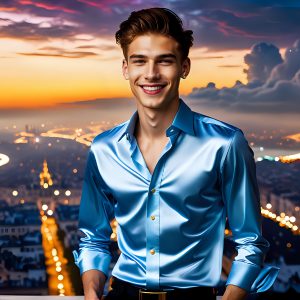 The Men of the Golden City is a collection of AI generated images of beautiful, glamorous, handsome guys in the heavens. The heavenly landscape evokes a sense of magnificence, the majestic gothic architecture, is detailed and crafted to create an atmosphere of reverence and divine glory. The mystical and galactic landscape highlights the golden city. The great detail of the city and the billowing clouds. A golden river flows from the city to the end of the galaxy. The vast galaxy almost covers the image. The stars and constellations sparkle in the galaxy. The city has massive, magnificent, majestic gothic architecture.