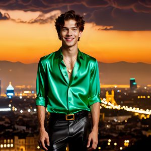 The Men of the Golden City is a collection of AI generated images of beautiful, glamorous, handsome guys in the heavens. The heavenly landscape evokes a sense of magnificence, the majestic gothic architecture, is detailed and crafted to create an atmosphere of reverence and divine glory. The mystical and galactic landscape highlights the golden city. The great detail of the city and the billowing clouds. A golden river flows from the city to the end of the galaxy. The vast galaxy almost covers the image. The stars and constellations sparkle in the galaxy. The city has massive, magnificent, majestic gothic architecture.