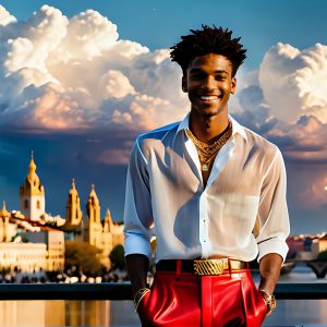 The Men of the Golden City is a collection of AI generated images of beautiful, glamorous, handsome guys in the heavens. The heavenly landscape evokes a sense of magnificence, the majestic gothic architecture, is detailed and crafted to create an atmosphere of reverence and divine glory. The mystical and galactic landscape highlights the golden city. The great detail of the city and the billowing clouds. A golden river flows from the city to the end of the galaxy. The vast galaxy almost covers the image. The stars and constellations sparkle in the galaxy. The city has massive, magnificent, majestic gothic architecture.