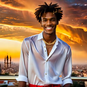 The Men of the Golden City is a collection of AI generated images of beautiful, glamorous, handsome guys in the heavens. The heavenly landscape evokes a sense of magnificence, the majestic gothic architecture, is detailed and crafted to create an atmosphere of reverence and divine glory. The mystical and galactic landscape highlights the golden city. The great detail of the city and the billowing clouds. A golden river flows from the city to the end of the galaxy. The vast galaxy almost covers the image. The stars and constellations sparkle in the galaxy. The city has massive, magnificent, majestic gothic architecture.