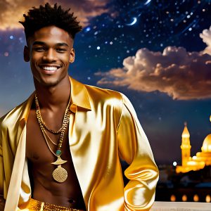 The Men of the Golden City is a collection of AI generated images of beautiful, glamorous, handsome guys in the heavens. The heavenly landscape evokes a sense of magnificence, the majestic gothic architecture, is detailed and crafted to create an atmosphere of reverence and divine glory. The mystical and galactic landscape highlights the golden city. The great detail of the city and the billowing clouds. A golden river flows from the city to the end of the galaxy. The vast galaxy almost covers the image. The stars and constellations sparkle in the galaxy. The city has massive, magnificent, majestic gothic architecture.