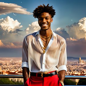 The Men of the Golden City is a collection of AI generated images of beautiful, glamorous, handsome guys in the heavens. The heavenly landscape evokes a sense of magnificence, the majestic gothic architecture, is detailed and crafted to create an atmosphere of reverence and divine glory. The mystical and galactic landscape highlights the golden city. The great detail of the city and the billowing clouds. A golden river flows from the city to the end of the galaxy. The vast galaxy almost covers the image. The stars and constellations sparkle in the galaxy. The city has massive, magnificent, majestic gothic architecture.