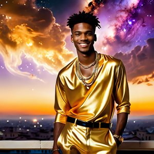 The Men of the Golden City is a collection of AI generated images of beautiful, glamorous, handsome guys in the heavens. The heavenly landscape evokes a sense of magnificence, the majestic gothic architecture, is detailed and crafted to create an atmosphere of reverence and divine glory. The mystical and galactic landscape highlights the golden city. The great detail of the city and the billowing clouds. A golden river flows from the city to the end of the galaxy. The vast galaxy almost covers the image. The stars and constellations sparkle in the galaxy. The city has massive, magnificent, majestic gothic architecture.