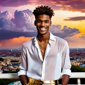 The Men of the Golden City is a collection of AI generated images of beautiful, glamorous, handsome guys in the heavens. The heavenly landscape evokes a sense of magnificence, the majestic gothic architecture, is detailed and crafted to create an atmosphere of reverence and divine glory. The mystical and galactic landscape highlights the golden city. The great detail of the city and the billowing clouds. A golden river flows from the city to the end of the galaxy. The vast galaxy almost covers the image. The stars and constellations sparkle in the galaxy. The city has massive, magnificent, majestic gothic architecture.