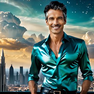 The Men of the Golden City is a collection of AI generated images of beautiful, glamorous, handsome guys in the heavens. The heavenly landscape evokes a sense of magnificence, the majestic gothic architecture, is detailed and crafted to create an atmosphere of reverence and divine glory. The mystical and galactic landscape highlights the golden city. The great detail of the city and the billowing clouds. A golden river flows from the city to the end of the galaxy. The vast galaxy almost covers the image. The stars and constellations sparkle in the galaxy. The city has massive, magnificent, majestic gothic architecture.