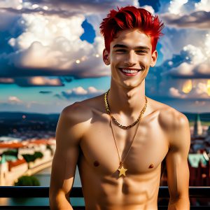 The Men of the Golden City is a collection of AI generated images of beautiful, glamorous, handsome guys in the heavens. The heavenly landscape evokes a sense of magnificence, the majestic gothic architecture, is detailed and crafted to create an atmosphere of reverence and divine glory. The mystical and galactic landscape highlights the golden city. The great detail of the city and the billowing clouds. A golden river flows from the city to the end of the galaxy. The vast galaxy almost covers the image. The stars and constellations sparkle in the galaxy. The city has massive, magnificent, majestic gothic architecture.