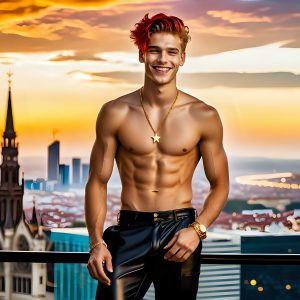 The Men of the Golden City is a collection of AI generated images of beautiful, glamorous, handsome guys in the heavens. The heavenly landscape evokes a sense of magnificence, the majestic gothic architecture, is detailed and crafted to create an atmosphere of reverence and divine glory. The mystical and galactic landscape highlights the golden city. The great detail of the city and the billowing clouds. A golden river flows from the city to the end of the galaxy. The vast galaxy almost covers the image. The stars and constellations sparkle in the galaxy. The city has massive, magnificent, majestic gothic architecture.