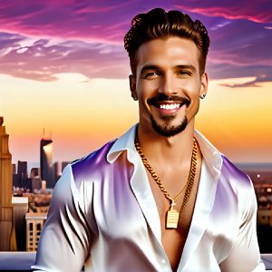 The Men of the Golden City is a collection of AI generated images of beautiful, glamorous, handsome guys in the heavens. The heavenly landscape evokes a sense of magnificence, the majestic gothic architecture, is detailed and crafted to create an atmosphere of reverence and divine glory. The mystical and galactic landscape highlights the golden city. The great detail of the city and the billowing clouds. A golden river flows from the city to the end of the galaxy. The vast galaxy almost covers the image. The stars and constellations sparkle in the galaxy. The city has massive, magnificent, majestic gothic architecture.