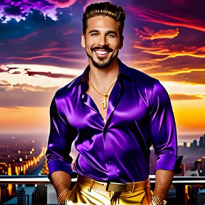 The Men of the Golden City is a collection of AI generated images of beautiful, glamorous, handsome guys in the heavens. The heavenly landscape evokes a sense of magnificence, the majestic gothic architecture, is detailed and crafted to create an atmosphere of reverence and divine glory. The mystical and galactic landscape highlights the golden city. The great detail of the city and the billowing clouds. A golden river flows from the city to the end of the galaxy. The vast galaxy almost covers the image. The stars and constellations sparkle in the galaxy. The city has massive, magnificent, majestic gothic architecture.