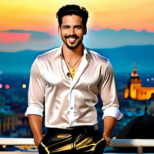 The Men of the Golden City is a collection of AI generated images of beautiful, glamorous, handsome guys in the heavens. The heavenly landscape evokes a sense of magnificence, the majestic gothic architecture, is detailed and crafted to create an atmosphere of reverence and divine glory. The mystical and galactic landscape highlights the golden city. The great detail of the city and the billowing clouds. A golden river flows from the city to the end of the galaxy. The vast galaxy almost covers the image. The stars and constellations sparkle in the galaxy. The city has massive, magnificent, majestic gothic architecture.