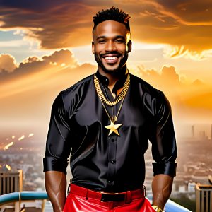 The Men of the Golden City is a collection of AI generated images of beautiful, glamorous, handsome guys in the heavens. The heavenly landscape evokes a sense of magnificence, the majestic gothic architecture, is detailed and crafted to create an atmosphere of reverence and divine glory. The mystical and galactic landscape highlights the golden city. The great detail of the city and the billowing clouds. A golden river flows from the city to the end of the galaxy. The vast galaxy almost covers the image. The stars and constellations sparkle in the galaxy. The city has massive, magnificent, majestic gothic architecture.