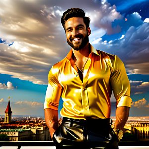 The Men of the Golden City is a collection of AI generated images of beautiful, glamorous, handsome guys in the heavens. The heavenly landscape evokes a sense of magnificence, the majestic gothic architecture, is detailed and crafted to create an atmosphere of reverence and divine glory. The mystical and galactic landscape highlights the golden city. The great detail of the city and the billowing clouds. A golden river flows from the city to the end of the galaxy. The vast galaxy almost covers the image. The stars and constellations sparkle in the galaxy. The city has massive, magnificent, majestic gothic architecture.