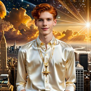 The Men of the Golden City is a collection of AI generated images of beautiful, glamorous, handsome guys in the heavens. The heavenly landscape evokes a sense of magnificence, the majestic gothic architecture, is detailed and crafted to create an atmosphere of reverence and divine glory. The mystical and galactic landscape highlights the golden city. The great detail of the city and the billowing clouds. A golden river flows from the city to the end of the galaxy. The vast galaxy almost covers the image. The stars and constellations sparkle in the galaxy. The city has massive, magnificent, majestic gothic architecture.