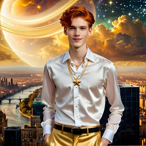The Men of the Golden City is a collection of AI generated images of beautiful, glamorous, handsome guys in the heavens. The heavenly landscape evokes a sense of magnificence, the majestic gothic architecture, is detailed and crafted to create an atmosphere of reverence and divine glory. The mystical and galactic landscape highlights the golden city. The great detail of the city and the billowing clouds. A golden river flows from the city to the end of the galaxy. The vast galaxy almost covers the image. The stars and constellations sparkle in the galaxy. The city has massive, magnificent, majestic gothic architecture.