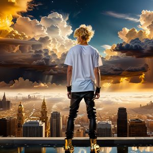 The Men of the Golden City is a collection of AI generated images of beautiful, glamorous, handsome guys in the heavens. The heavenly landscape evokes a sense of magnificence, the majestic gothic architecture, is detailed and crafted to create an atmosphere of reverence and divine glory. The mystical and galactic landscape highlights the golden city. The great detail of the city and the billowing clouds. A golden river flows from the city to the end of the galaxy. The vast galaxy almost covers the image. The stars and constellations sparkle in the galaxy. The city has massive, magnificent, majestic gothic architecture.