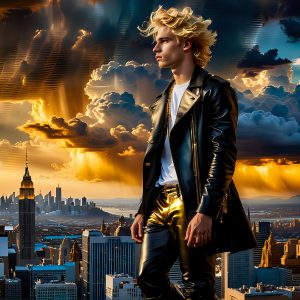 The Men of the Golden City is a collection of AI generated images of beautiful, glamorous, handsome guys in the heavens. The heavenly landscape evokes a sense of magnificence, the majestic gothic architecture, is detailed and crafted to create an atmosphere of reverence and divine glory. The mystical and galactic landscape highlights the golden city. The great detail of the city and the billowing clouds. A golden river flows from the city to the end of the galaxy. The vast galaxy almost covers the image. The stars and constellations sparkle in the galaxy. The city has massive, magnificent, majestic gothic architecture.