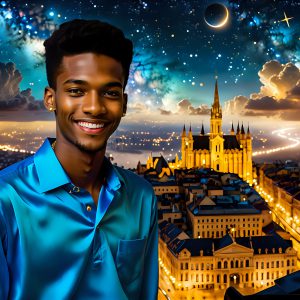 The Men of the Golden City is a collection of AI generated images of beautiful, glamorous, handsome guys in the heavens. The heavenly landscape evokes a sense of magnificence, the majestic gothic architecture, is detailed and crafted to create an atmosphere of reverence and divine glory. The mystical and galactic landscape highlights the golden city. The great detail of the city and the billowing clouds. A golden river flows from the city to the end of the galaxy. The vast galaxy almost covers the image. The stars and constellations sparkle in the galaxy. The city has massive, magnificent, majestic gothic architecture.