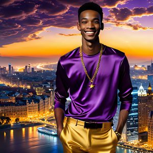 The Men of the Golden City is a collection of AI generated images of beautiful, glamorous, handsome guys in the heavens. The heavenly landscape evokes a sense of magnificence, the majestic gothic architecture, is detailed and crafted to create an atmosphere of reverence and divine glory. The mystical and galactic landscape highlights the golden city. The great detail of the city and the billowing clouds. A golden river flows from the city to the end of the galaxy. The vast galaxy almost covers the image. The stars and constellations sparkle in the galaxy. The city has massive, magnificent, majestic gothic architecture.