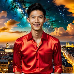 The Men of the Golden City is a collection of AI generated images of beautiful, glamorous, handsome guys in the heavens. The heavenly landscape evokes a sense of magnificence, the majestic gothic architecture, is detailed and crafted to create an atmosphere of reverence and divine glory. The mystical and galactic landscape highlights the golden city. The great detail of the city and the billowing clouds. A golden river flows from the city to the end of the galaxy. The vast galaxy almost covers the image. The stars and constellations sparkle in the galaxy. The city has massive, magnificent, majestic gothic architecture.