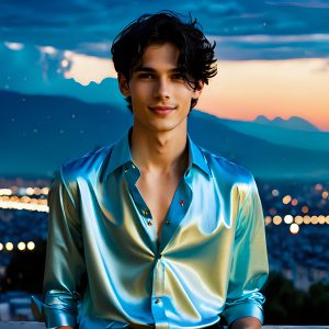 The Men of the Golden City is a collection of AI generated images of beautiful, glamorous, handsome guys in the heavens. The heavenly landscape evokes a sense of magnificence, the majestic gothic architecture, is detailed and crafted to create an atmosphere of reverence and divine glory. The mystical and galactic landscape highlights the golden city. The great detail of the city and the billowing clouds. A golden river flows from the city to the end of the galaxy. The vast galaxy almost covers the image. The stars and constellations sparkle in the galaxy. The city has massive, magnificent, majestic gothic architecture.