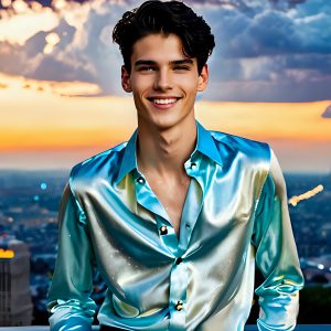 The Men of the Golden City is a collection of AI generated images of beautiful, glamorous, handsome guys in the heavens. The heavenly landscape evokes a sense of magnificence, the majestic gothic architecture, is detailed and crafted to create an atmosphere of reverence and divine glory. The mystical and galactic landscape highlights the golden city. The great detail of the city and the billowing clouds. A golden river flows from the city to the end of the galaxy. The vast galaxy almost covers the image. The stars and constellations sparkle in the galaxy. The city has massive, magnificent, majestic gothic architecture.