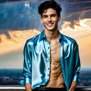 The Men of the Golden City is a collection of AI generated images of beautiful, glamorous, handsome guys in the heavens. The heavenly landscape evokes a sense of magnificence, the majestic gothic architecture, is detailed and crafted to create an atmosphere of reverence and divine glory. The mystical and galactic landscape highlights the golden city. The great detail of the city and the billowing clouds. A golden river flows from the city to the end of the galaxy. The vast galaxy almost covers the image. The stars and constellations sparkle in the galaxy. The city has massive, magnificent, majestic gothic architecture.